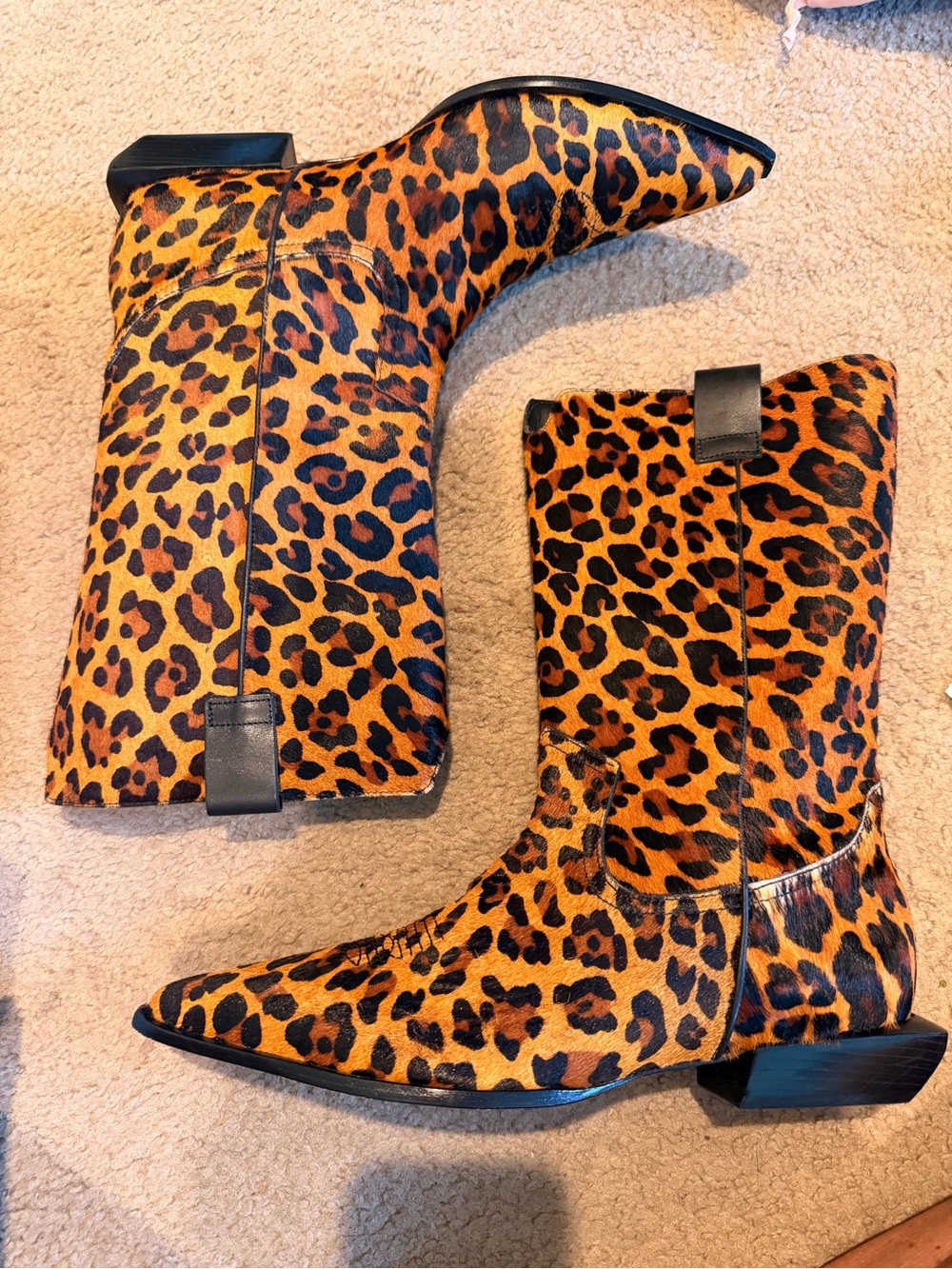 SCHUTZ Ashley Leopard Print Mid-Calf Heeled Boots EUC - Picture 8 of 16
